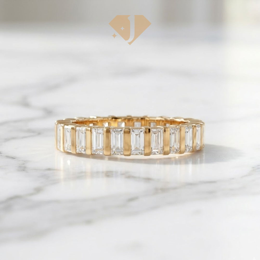 14K Solid Gold Baguette Ring, Vertical Baguette Wedding Ring, Dainty Stacking Ring for Women, Baguette Diamond Eternity Band, Gift for Her