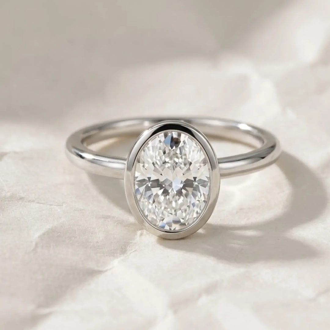 Bezel Ring for Women, Lab Grown Diamond, 14K Gold, Anniversary, Engagement, Wedding, Oval Cut Jwalin Jewels