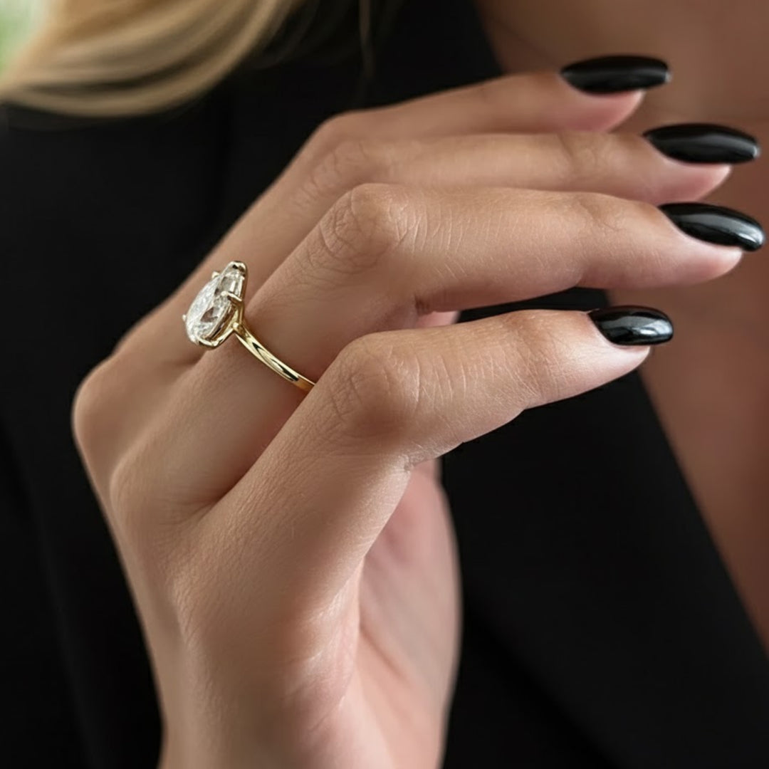 2 Carat Pear Cut Lab Grown Diamond Ring / Pear Shaped Engagement Ring / 2 CT Solitaire Ring / Minimalist Ring / 14K Gold Thin Dainty Ring