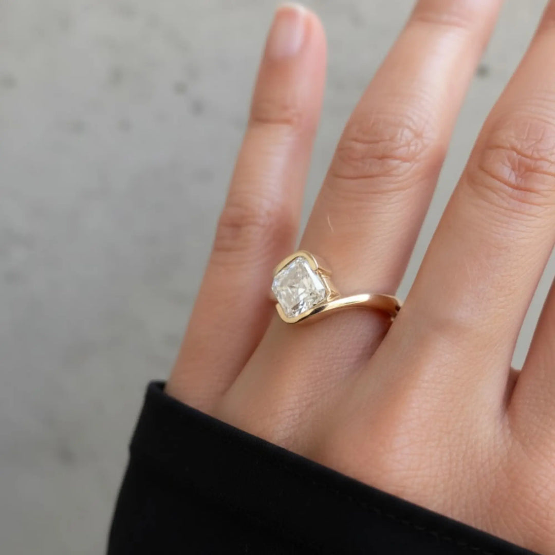 Asscher Cut Lab Grown Diamond Solitaire Engagement Ring, Bypass Bezel Set Asscher Diamond Ring, IGI Certified Diamond Ring, Anniversary Gift Jwalin Jewels