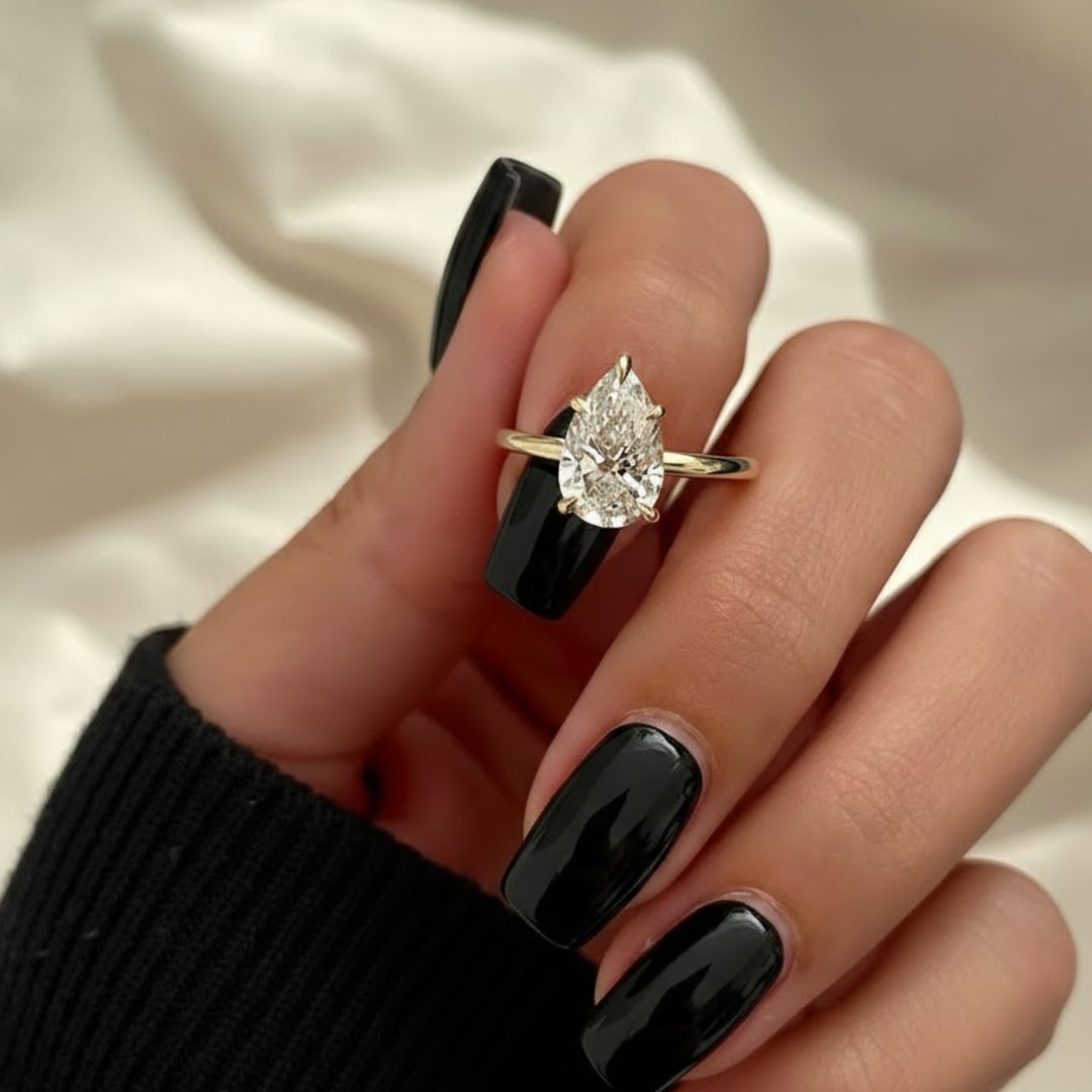 2 Carat Pear Cut Lab Grown Diamond Ring / Pear Shaped Engagement Ring / 2 CT Solitaire Ring / Minimalist Ring / 14K Gold Thin Dainty Ring