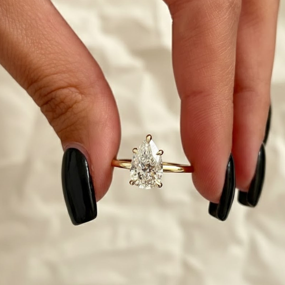 2 Carat Pear Cut Lab Grown Diamond Ring / Pear Shaped Engagement Ring / 2 CT Solitaire Ring / Minimalist Ring / 14K Gold Thin Dainty Ring