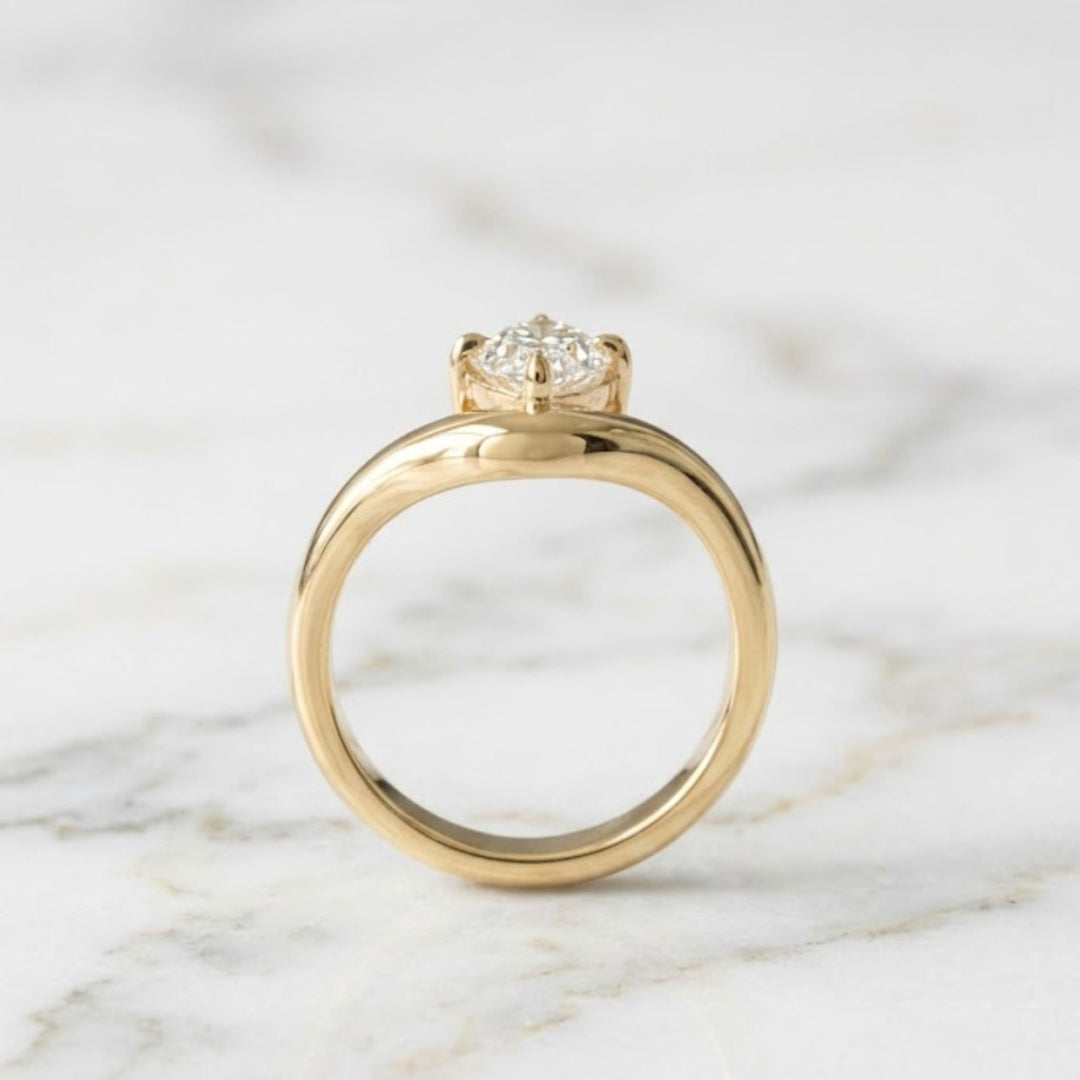 Diamond Engagement Ring 3mm Domed Setting, 14K Solid Gold Customizable Antique Cut, Certified Jewelry, IGI Certified, Gift Her
