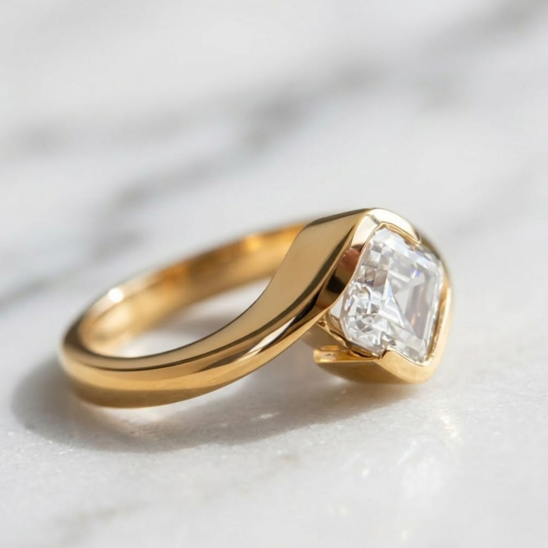 Asscher Cut Lab Grown Diamond Solitaire Engagement Ring, Bypass Bezel Set Asscher Diamond Ring, IGI Certified Diamond Ring, Anniversary Gift