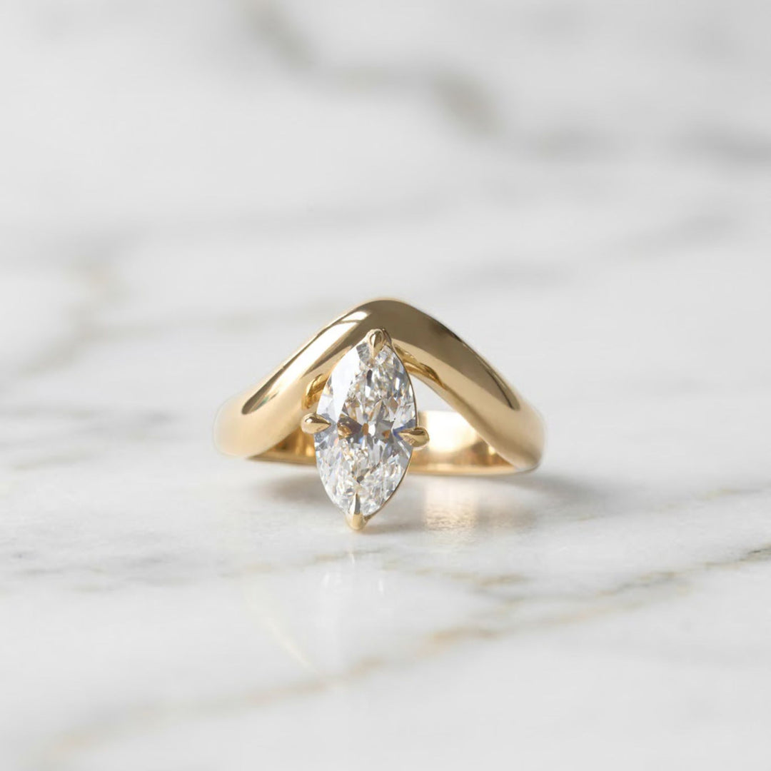 Diamond Engagement Ring 3mm Domed Setting, 14K Solid Gold Customizable Antique Cut, Certified Jewelry, IGI Certified, Gift Her