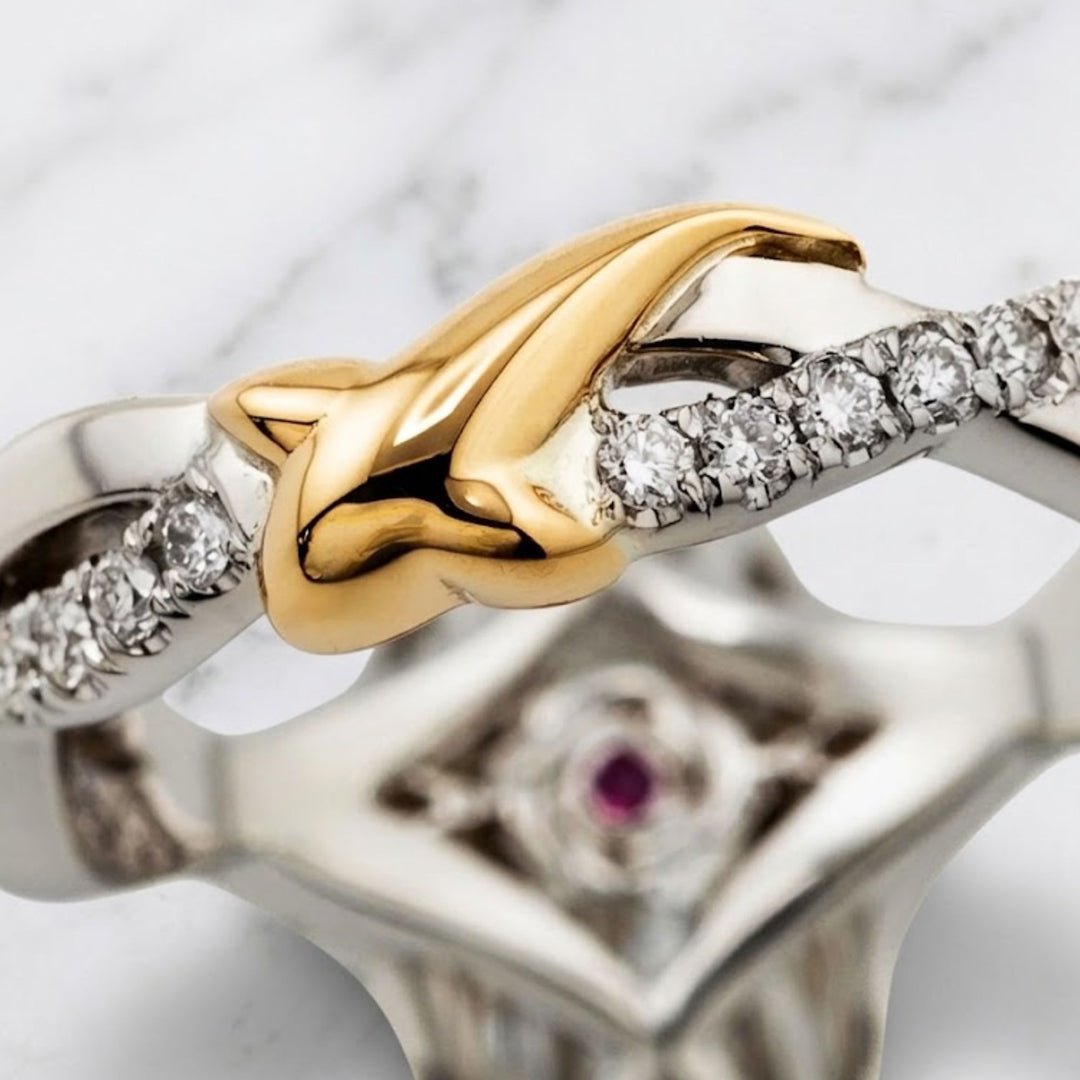 3.01 CT Marquise Diamond Engagement Ring with Delicate Pavé Twisted Band, Emerald Side Accent & Hidden Ruby