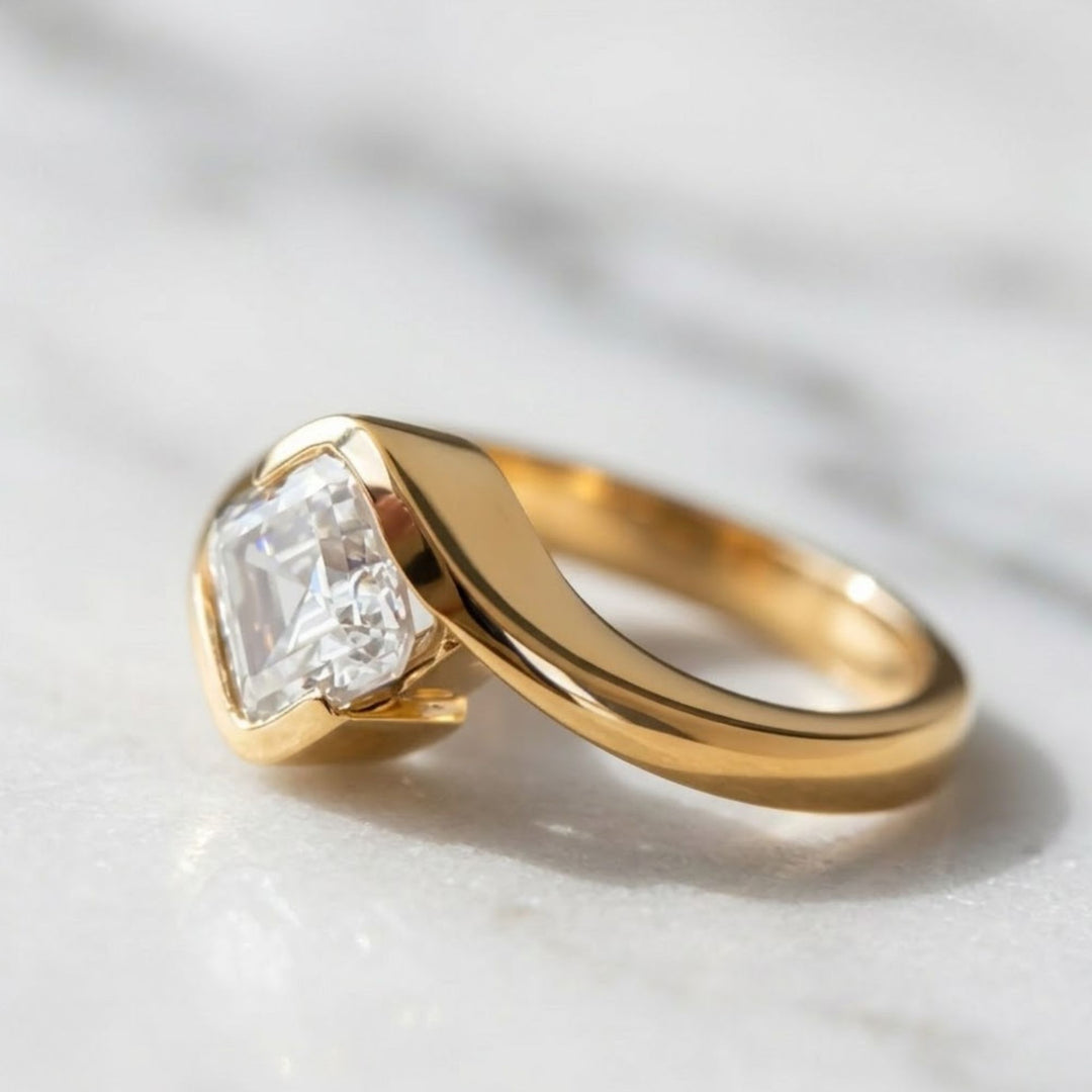 Asscher Cut Lab Grown Diamond Solitaire Engagement Ring, Bypass Bezel Set Asscher Diamond Ring, IGI Certified Diamond Ring, Anniversary Gift