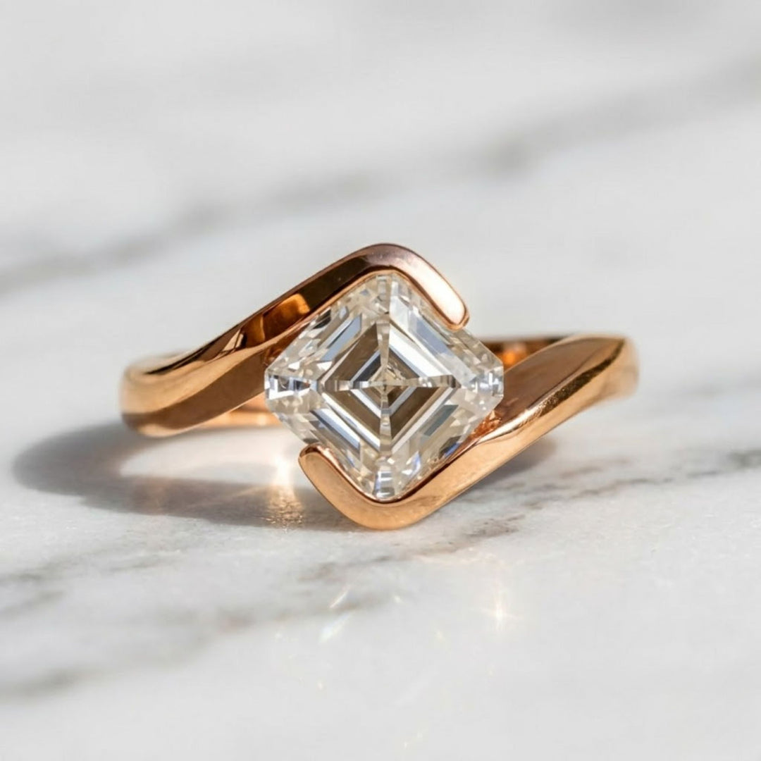 Asscher Cut Lab Grown Diamond Solitaire Engagement Ring, Bypass Bezel Set Asscher Diamond Ring, IGI Certified Diamond Ring, Anniversary Gift