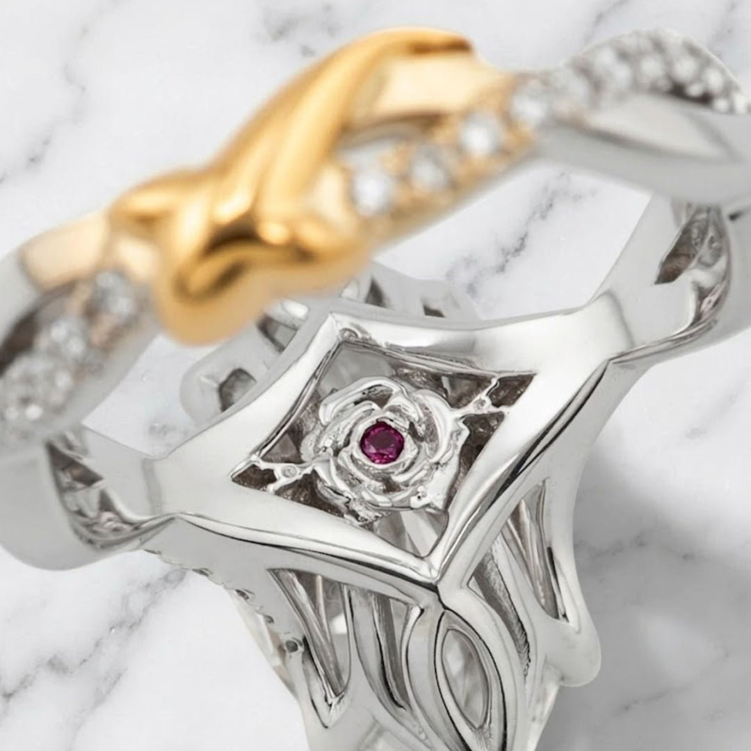 3.01 CT Marquise Diamond Engagement Ring with Delicate Pavé Twisted Band, Emerald Side Accent & Hidden Ruby
