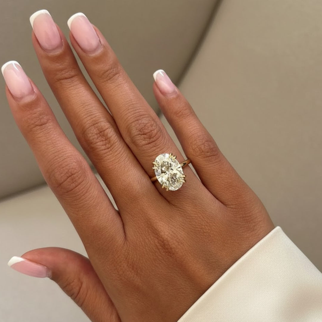 5 Carat Oval Lab Grown Diamond Solitaire Ring / Huge CVD Diamond F VS1 IGI Certified / Double Claw Prong Engagement Ring in Yellow Gold