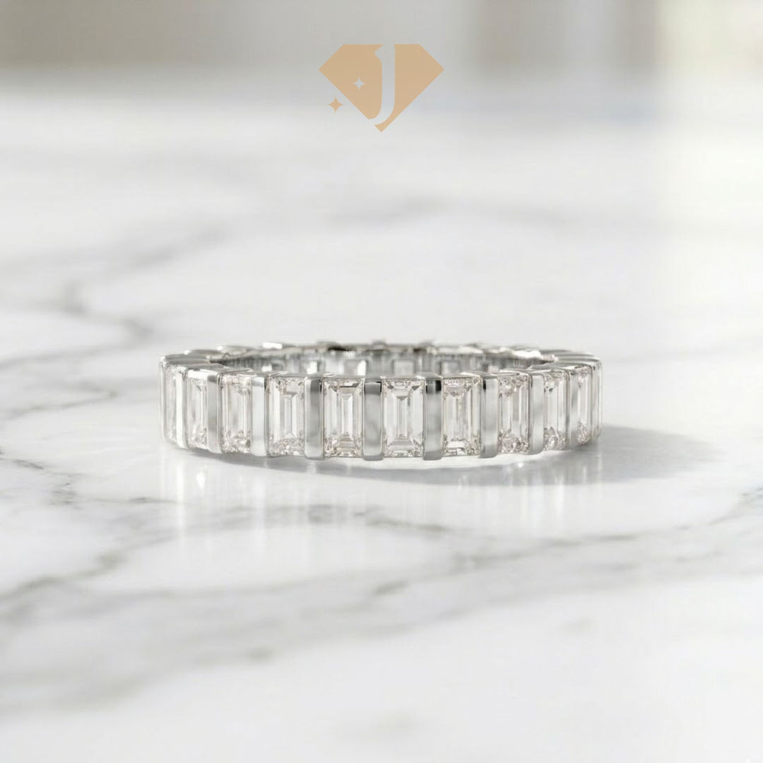 14K Solid Gold Baguette Ring, Vertical Baguette Wedding Ring, Dainty Stacking Ring for Women, Baguette Diamond Eternity Band, Gift for Her