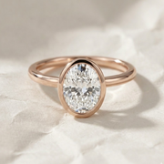 Bezel Ring for Women, Lab Grown Diamond, 14K Gold, Anniversary, Engagement, Wedding, Oval Cut