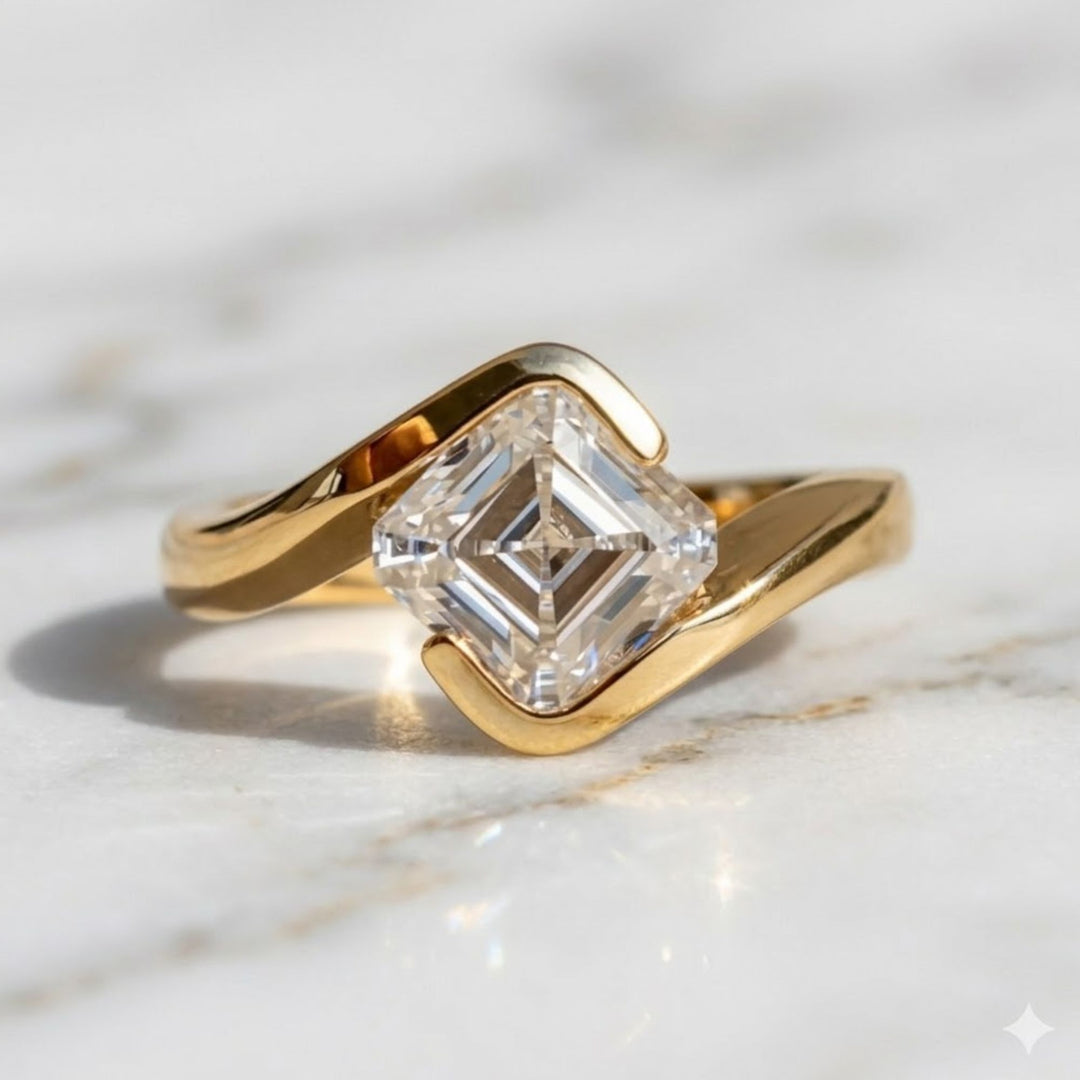 Asscher Cut Lab Grown Diamond Solitaire Engagement Ring, Bypass Bezel Set Asscher Diamond Ring, IGI Certified Diamond Ring, Anniversary Gift