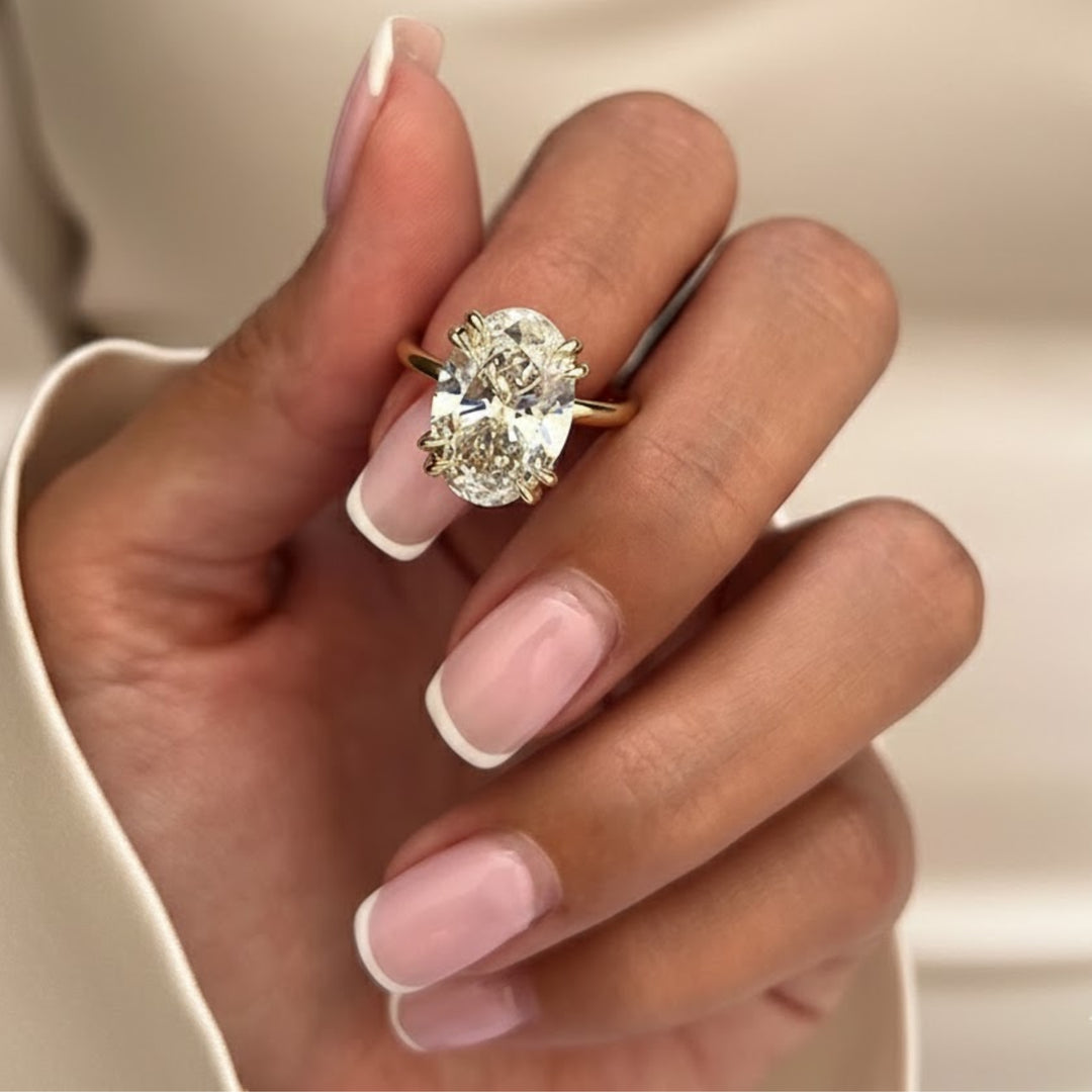 5 Carat Oval Lab Grown Diamond Solitaire Ring / Huge CVD Diamond F VS1 IGI Certified / Double Claw Prong Engagement Ring in Yellow Gold