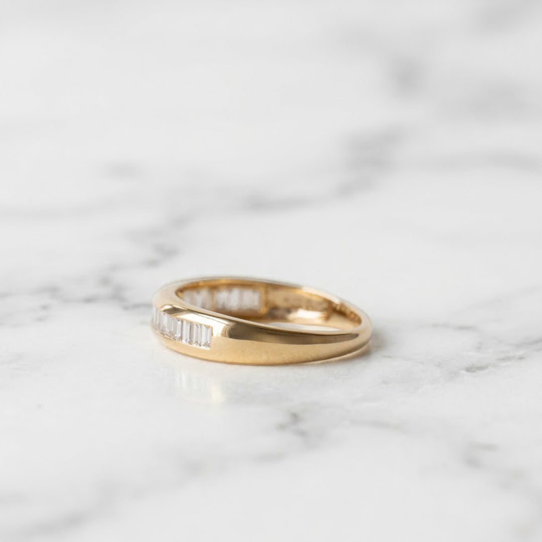 Handmade Dainty Solid Gold Baguette Diamond Dome Ring, Dome Baguette Diamond Women's Diamond Ring, Unique Diamond Wedding Band, Gift Her