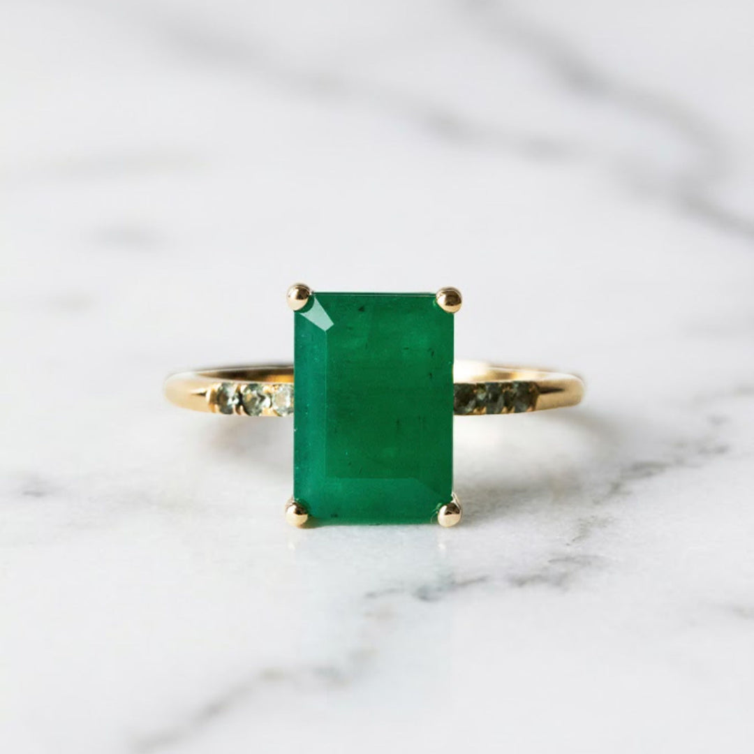 2.77 Carat Real Emerald Diamond Ring - 14k Solid Gold Ring - Wedding Gift Ring - Emerald Cut Ring For Women - Emerald Engagement Ring