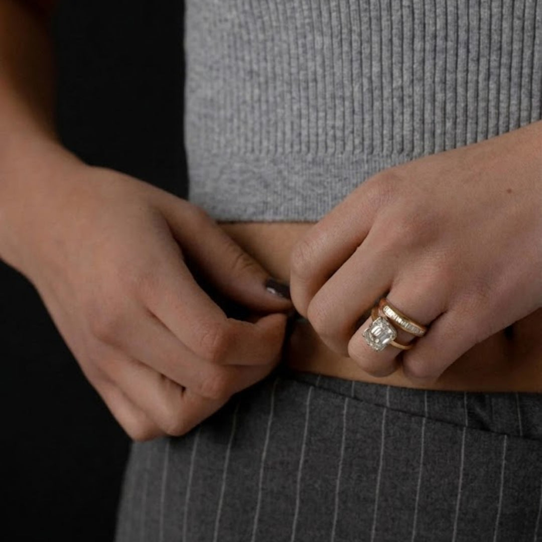 Handmade Dainty Solid Gold Baguette Diamond Dome Ring, Dome Baguette Diamond Women's Diamond Ring, Unique Diamond Wedding Band, Gift Her
