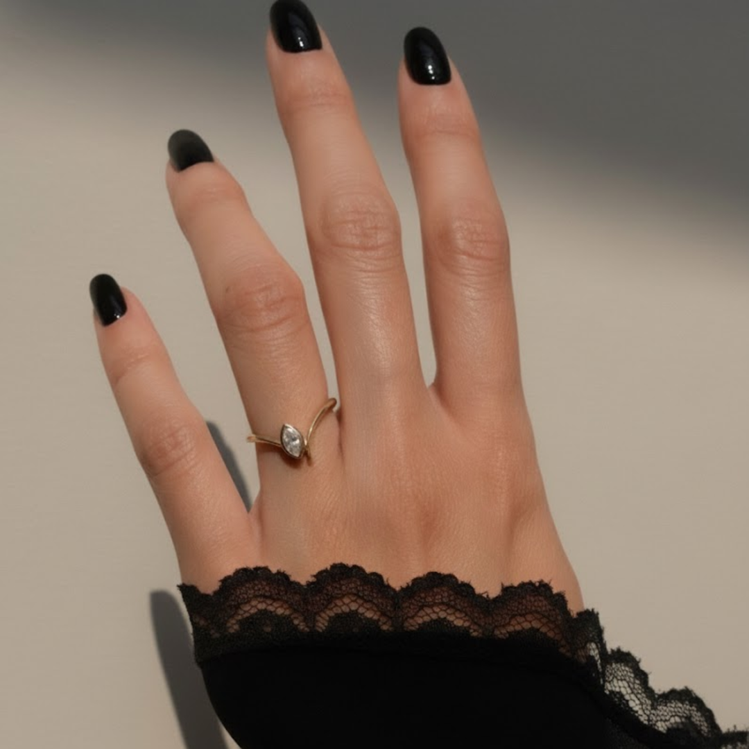 Lab Grown Diamond Marquise Ring, Bezel Set 0.45 CT, Dainty Gold V Shape Ring, Minimalist Stackable Jewelry, Gift for Her