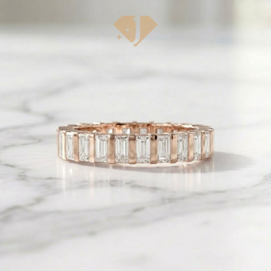 14K Solid Gold Baguette Ring, Vertical Baguette Wedding Ring, Dainty Stacking Ring for Women, Baguette Diamond Eternity Band, Gift for Her