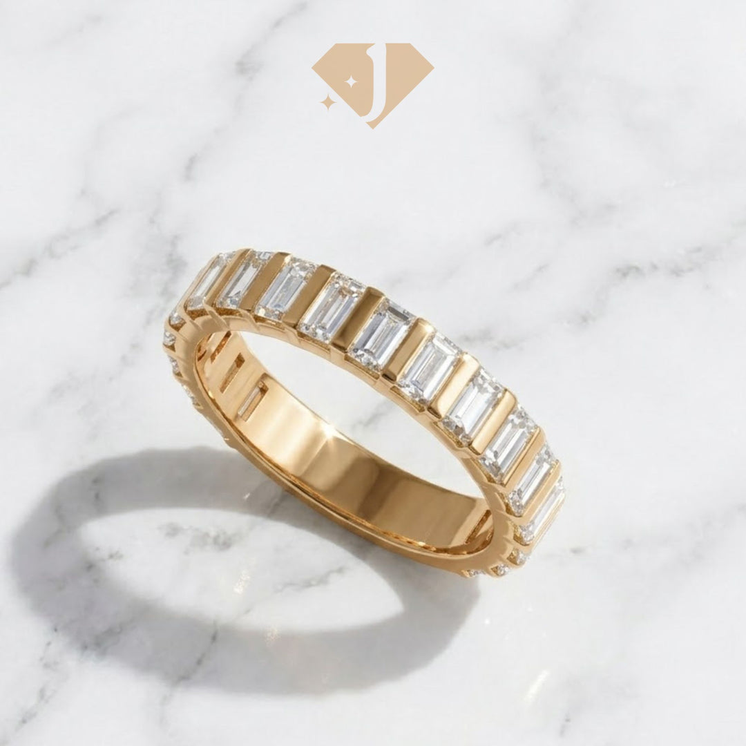 14K Solid Gold Baguette Ring, Vertical Baguette Wedding Ring, Dainty Stacking Ring for Women, Baguette Diamond Eternity Band, Gift for Her