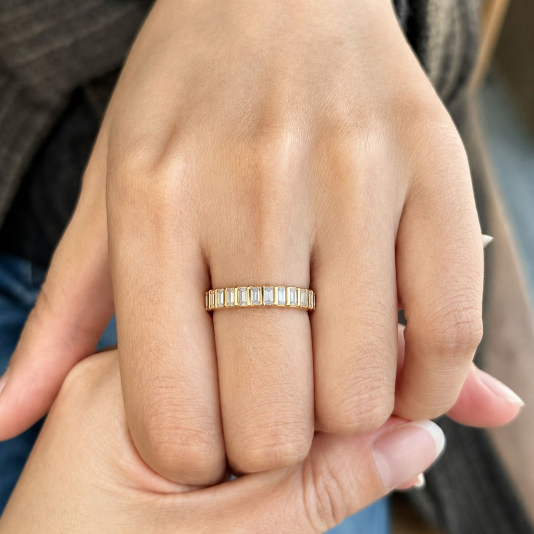 14K Solid Gold Baguette Ring, Vertical Baguette Wedding Ring, Dainty Stacking Ring for Women, Baguette Diamond Eternity Band, Gift for Her