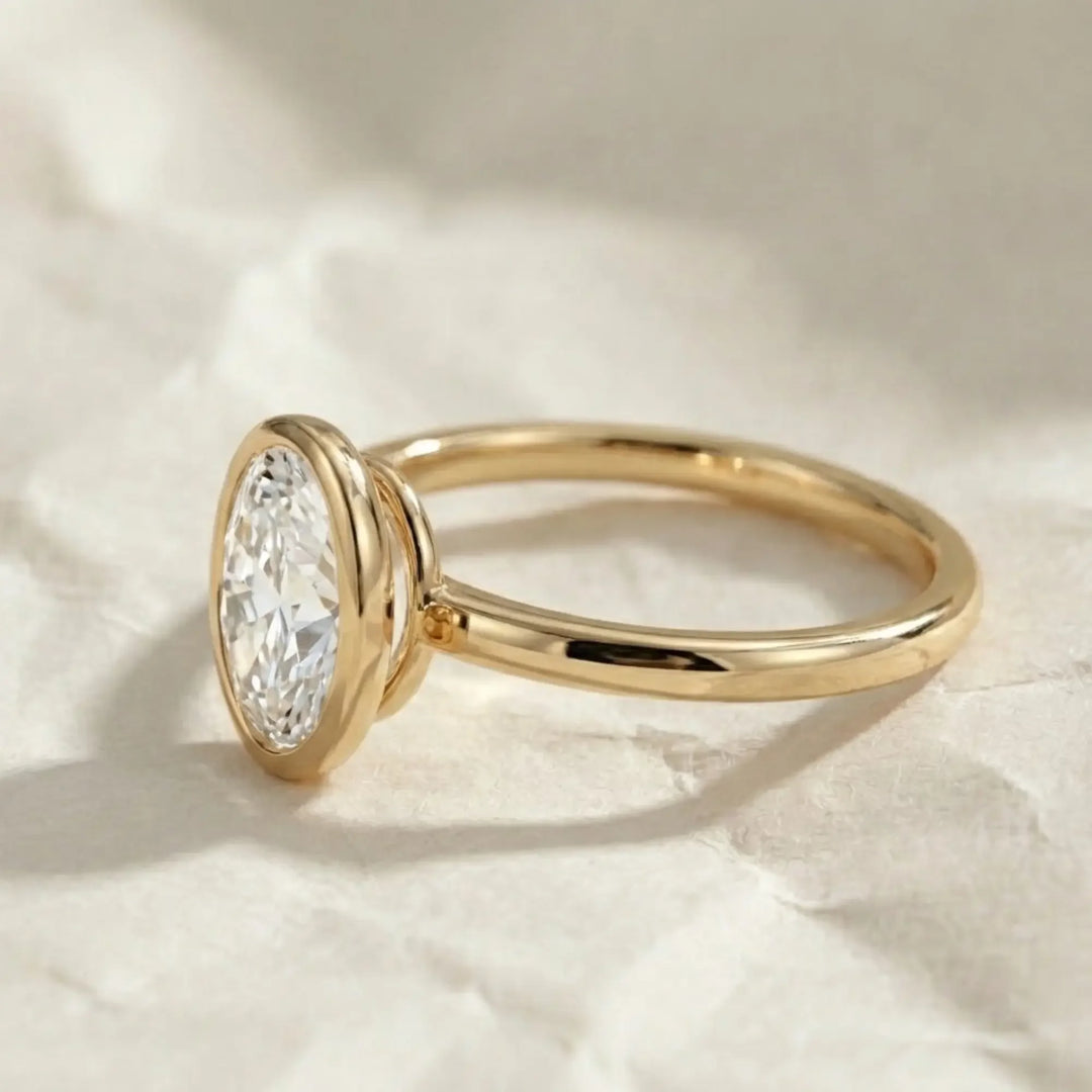 Bezel Ring for Women, Lab Grown Diamond, 14K Gold, Anniversary, Engagement, Wedding, Oval Cut Jwalin Jewels
