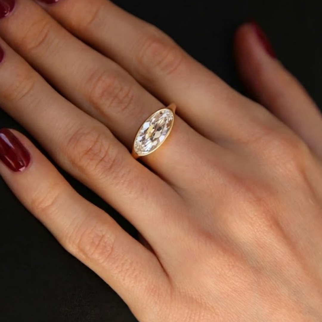 14K Solid Gold 2.00 CT Moval Cut Lab Grown Diamond Ring