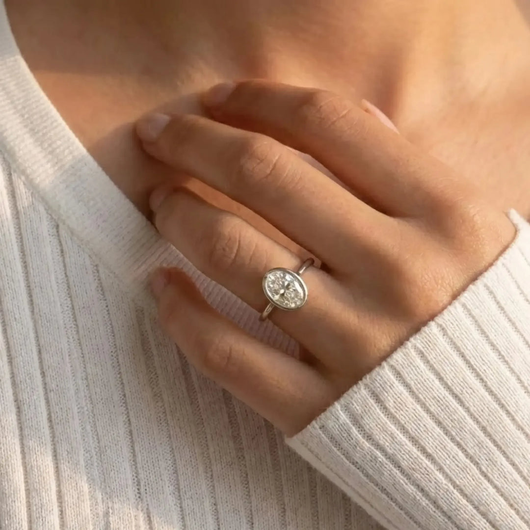 Bezel Ring for Women, Lab Grown Diamond, 14K Gold, Anniversary, Engagement, Wedding, Oval Cut Jwalin Jewels