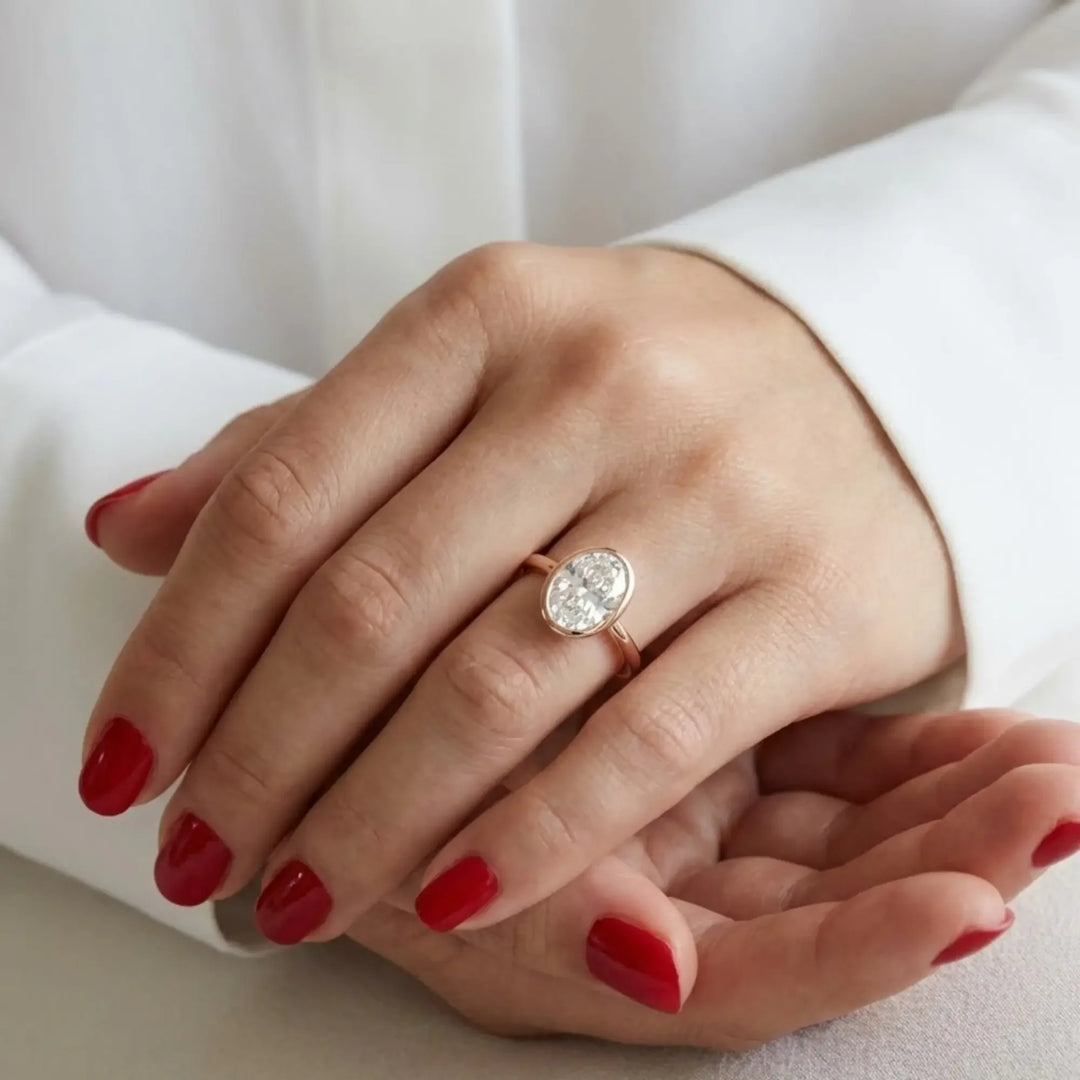 Bezel Ring for Women, Lab Grown Diamond, 14K Gold, Anniversary, Engagement, Wedding, Oval Cut Jwalin Jewels