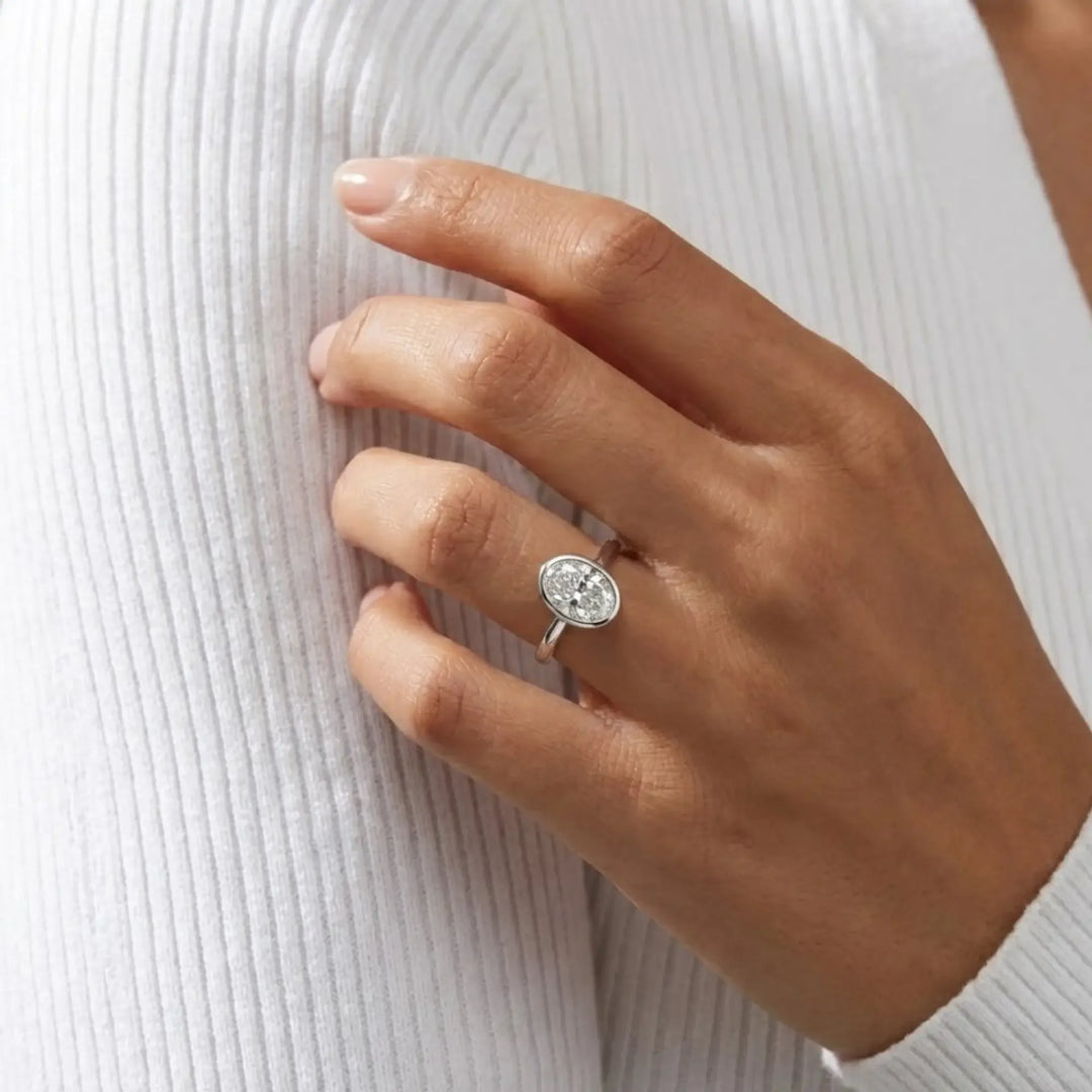 Bezel Ring for Women, Lab Grown Diamond, 14K Gold, Anniversary, Engagement, Wedding, Oval Cut Jwalin Jewels