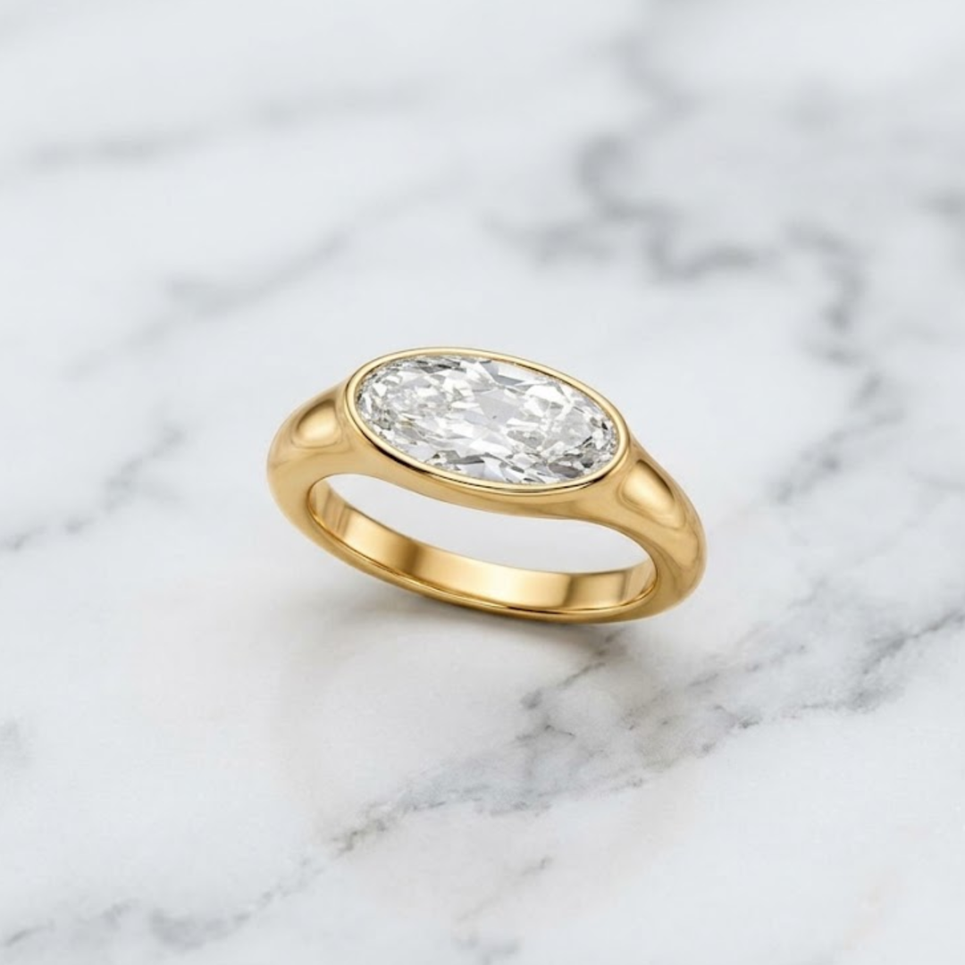 14K Solid Gold 2.00 CT Moval Cut Lab Grown Diamond Ring
