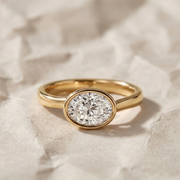 Oval Bezel Set Lab-Grown Diamond Engagement Ring in 9K, 14K, 18K White, Yellow, Rose Gold | Handmade Wedding Ring for Women