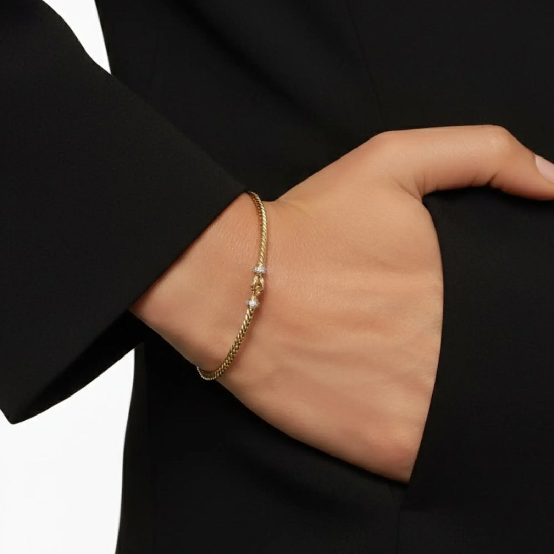 14K Gold Diamond Cable Bangle Bracelet | Twisted Rope Bracelet | Natural Diamond Bangle | Luxury Handmade Jewelry Gift Jwalin Jewels