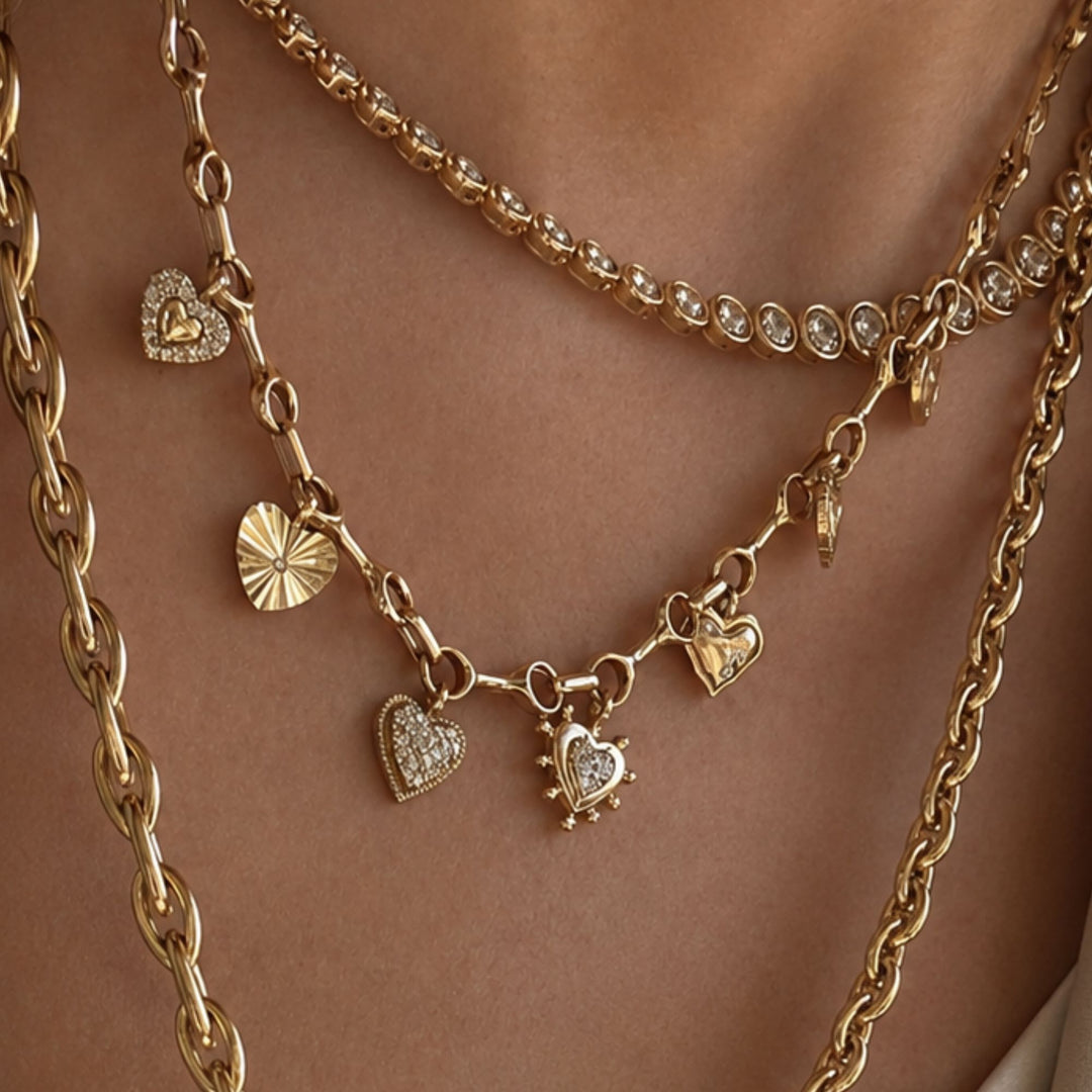 Natural Diamond Multi Heart Necklace