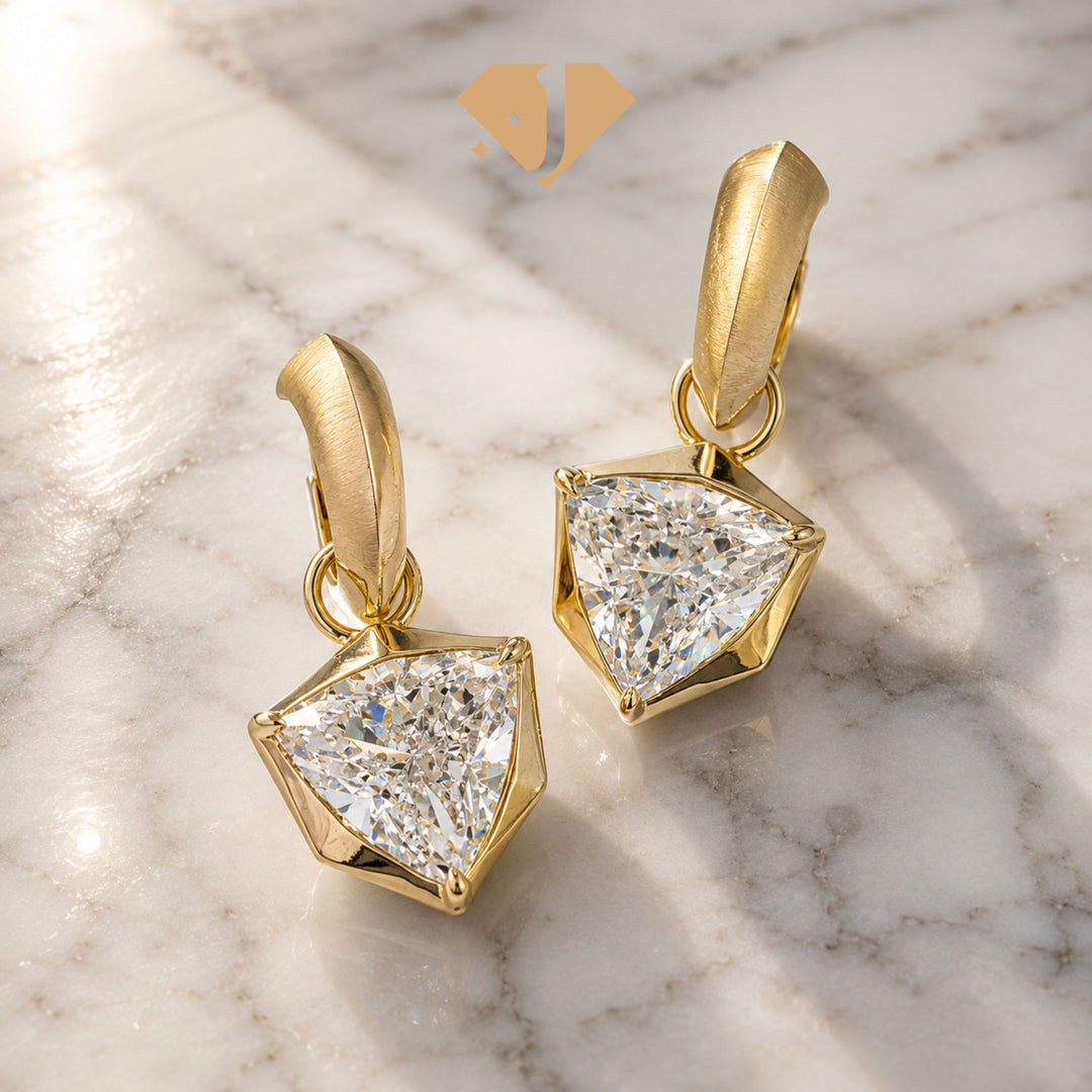 Trillion Cut Diamond Drop Hoop 14K Solid Gold Earrings, 4 CT Lab Grown Diamond, IGI Certified, Gift Anniversary, Hoop Earrings, Gift for Her