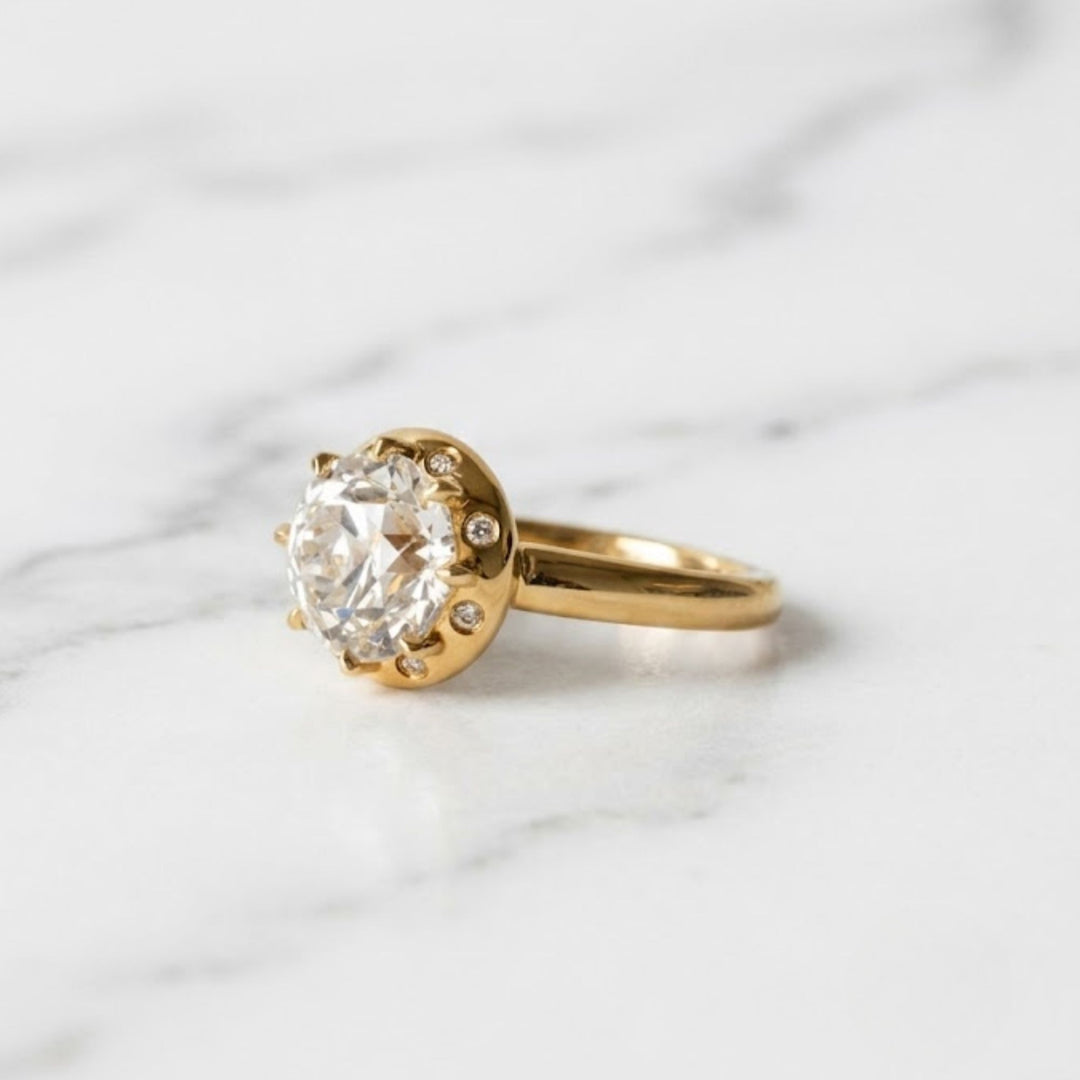 Old Mine Cut Ring | Antique Halo Engagement Ring | Vintage Floral Halo Ring | Gold Solitaire Ring | Romantic Bridal Ring | Gift For Her