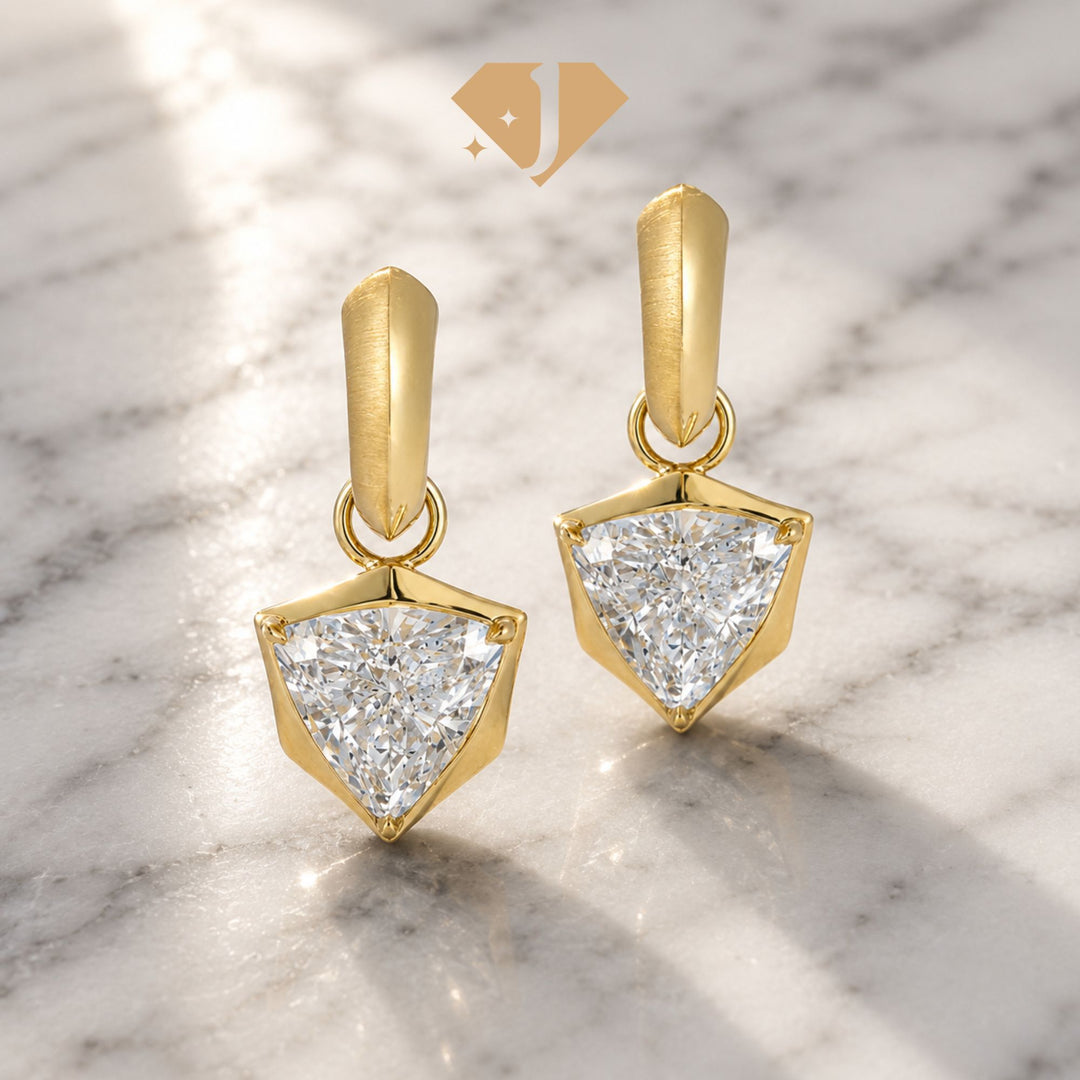 Trillion Cut Diamond Drop Hoop 14K Solid Gold Earrings, 4 CT Lab Grown Diamond, IGI Certified, Gift Anniversary, Hoop Earrings, Gift for Her