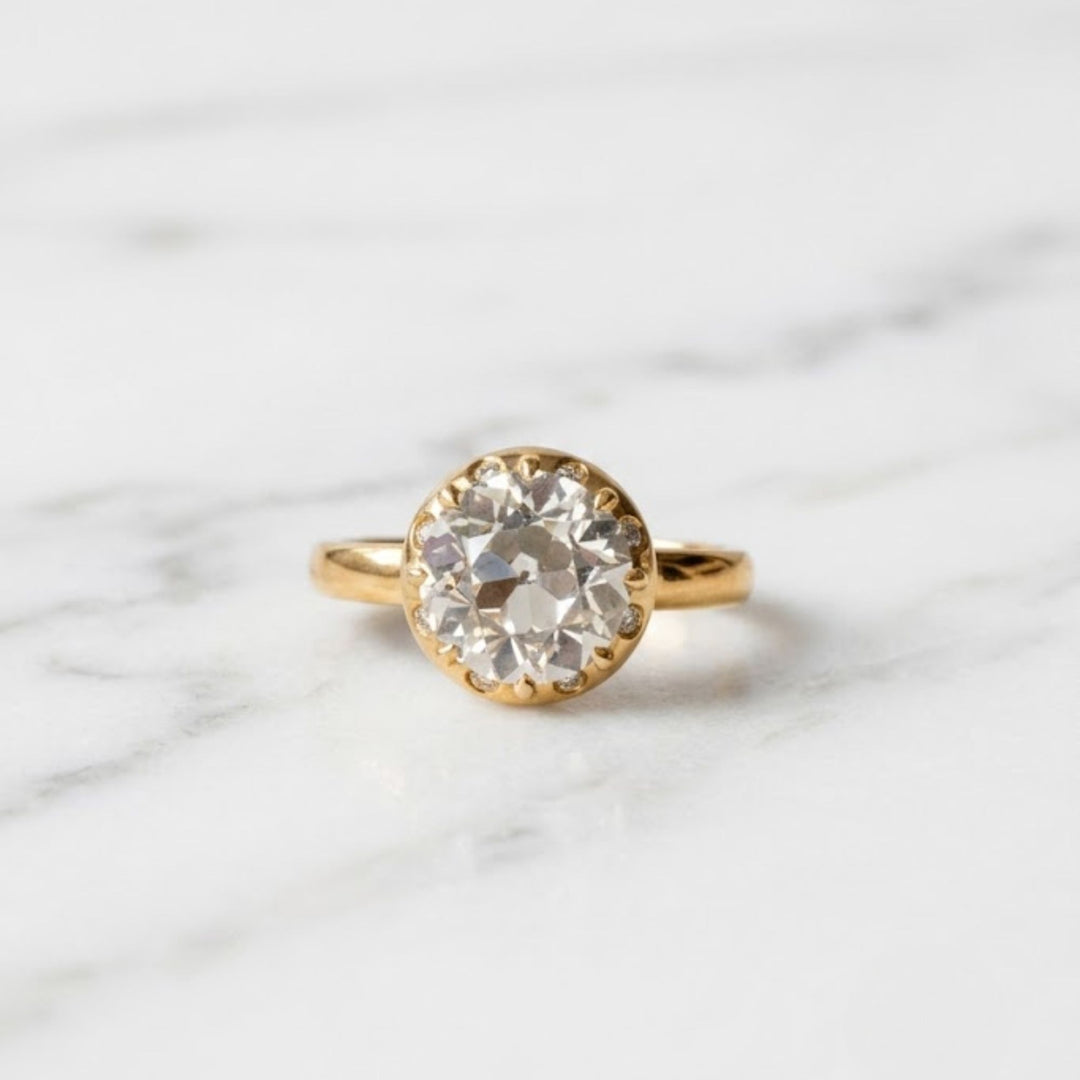 Old Mine Cut Ring | Antique Halo Engagement Ring | Vintage Floral Halo Ring | Gold Solitaire Ring | Romantic Bridal Ring | Gift For Her