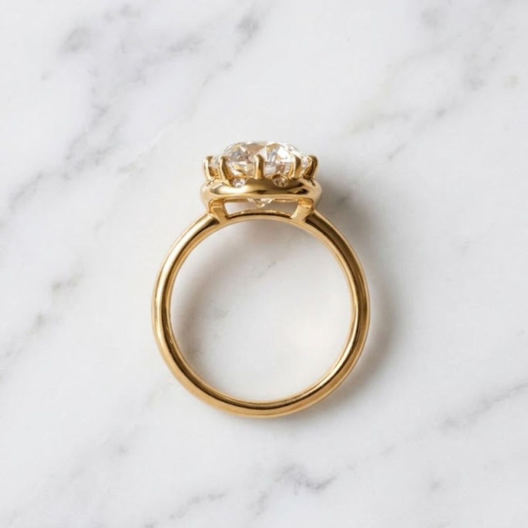Old Mine Cut Ring | Antique Halo Engagement Ring | Vintage Floral Halo Ring | Gold Solitaire Ring | Romantic Bridal Ring | Gift For Her