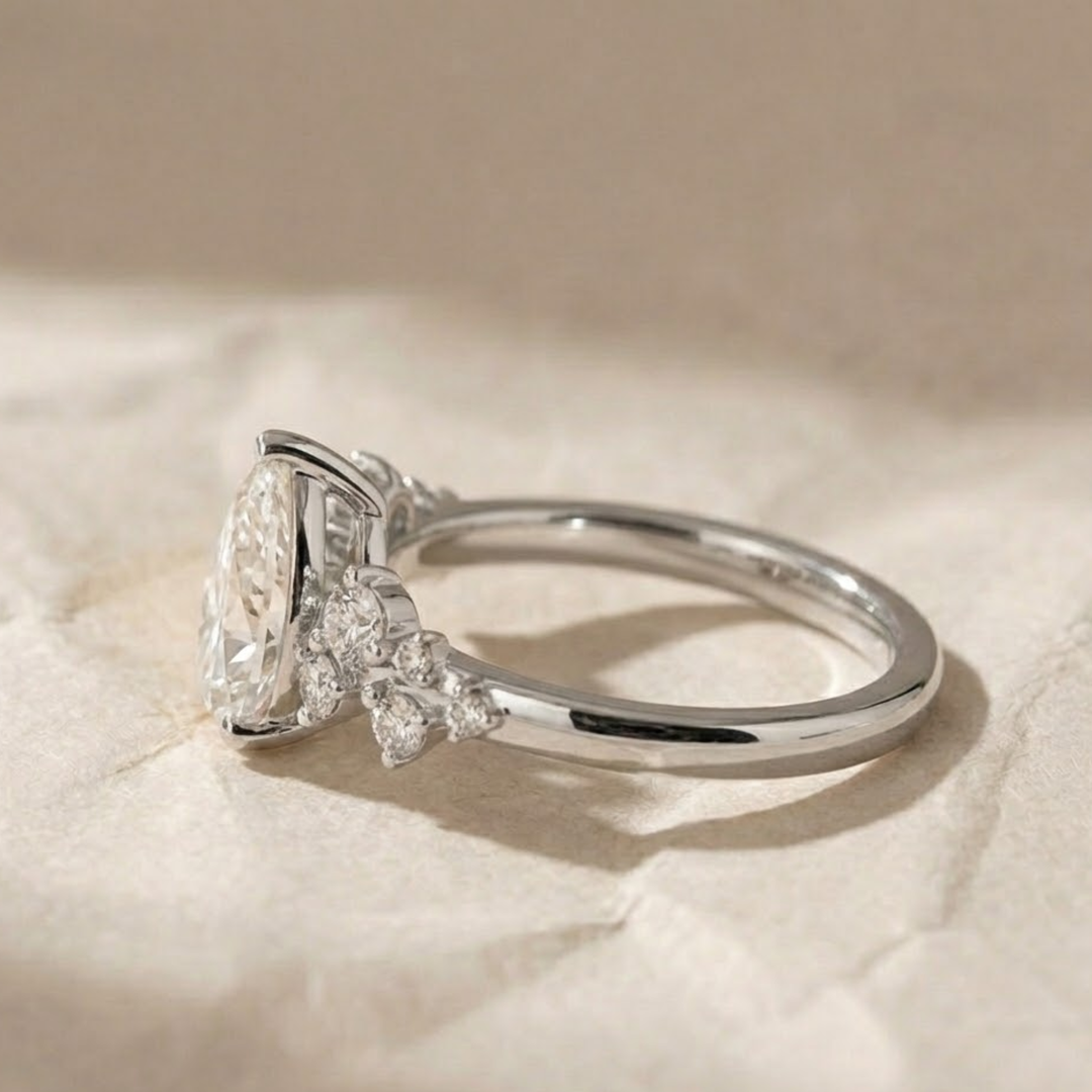 Pear Cut Lab Grown Diamond Engagement Ring, 1 Carat Tear Shape Solitaire in 9K, 14K, 18K Gold | Handmade Minimalist Wedding