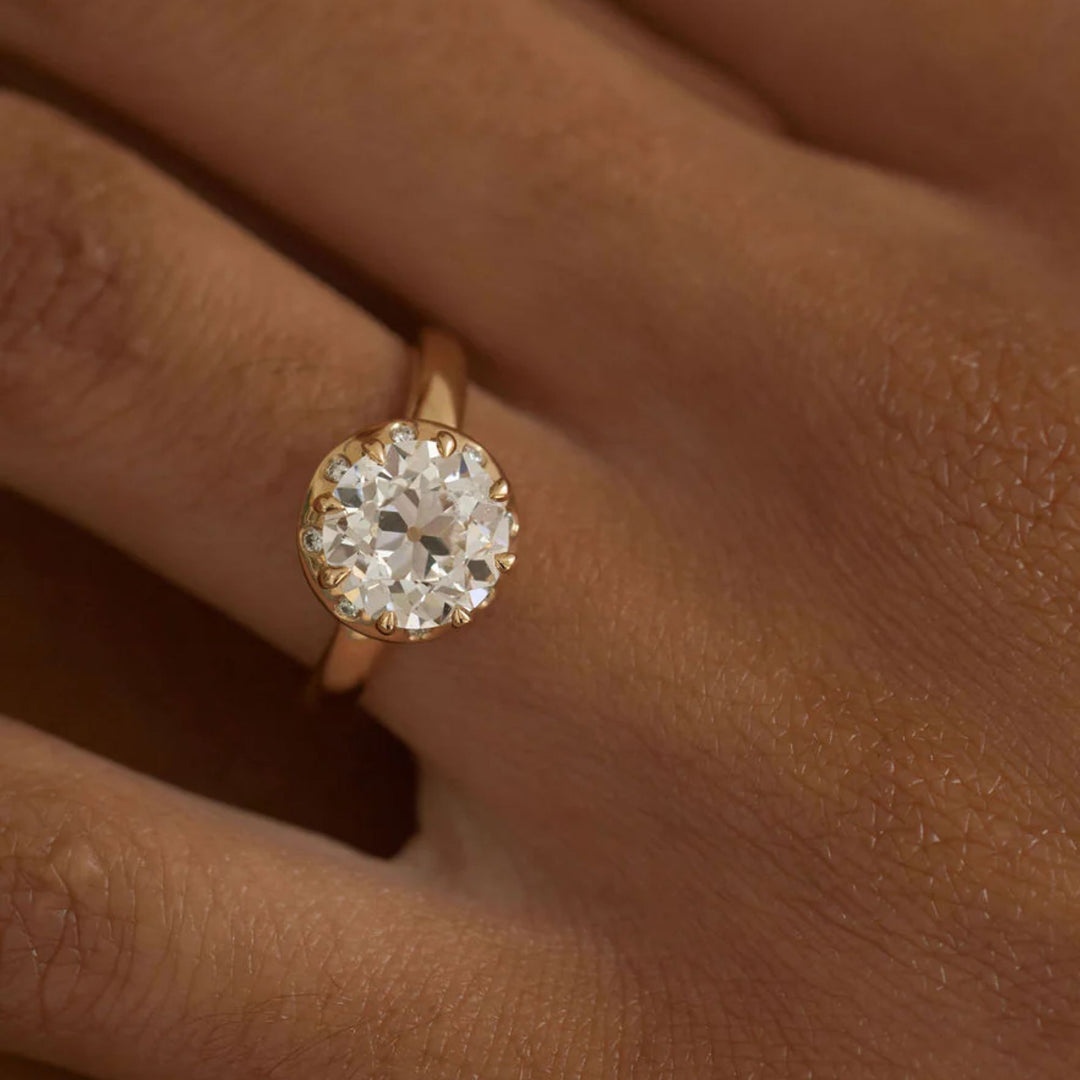 Old Mine Cut Ring | Antique Halo Engagement Ring | Vintage Floral Halo Ring | Gold Solitaire Ring | Romantic Bridal Ring | Gift For Her