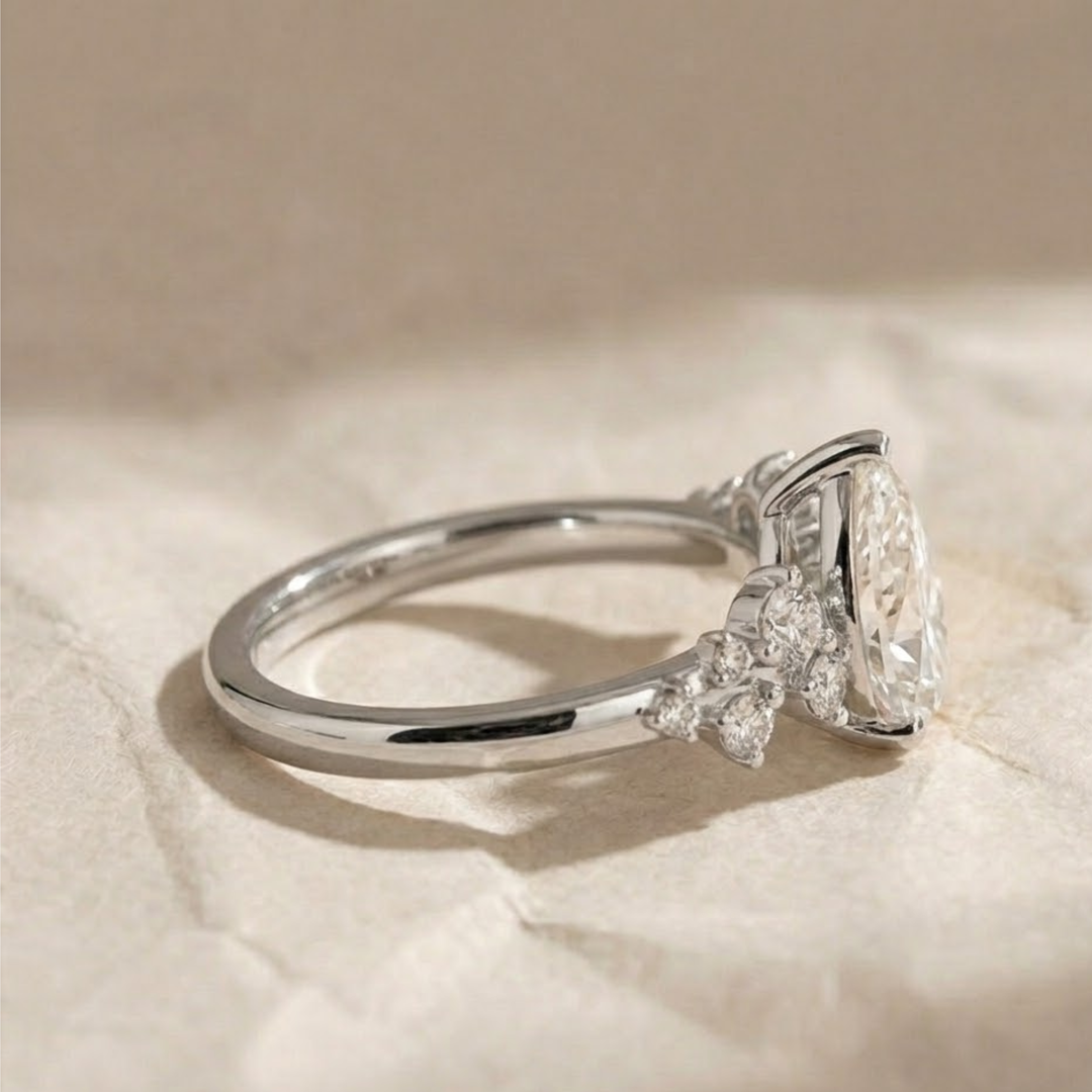 Pear Cut Lab Grown Diamond Engagement Ring, 1 Carat Tear Shape Solitaire in 9K, 14K, 18K Gold | Handmade Minimalist Wedding