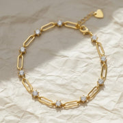 0.50CT Paperclip Diamond Station Bracelet, Chain Link Bracelet, Lab Grown Diamond Bracelet, Diamond Accents Bracelet