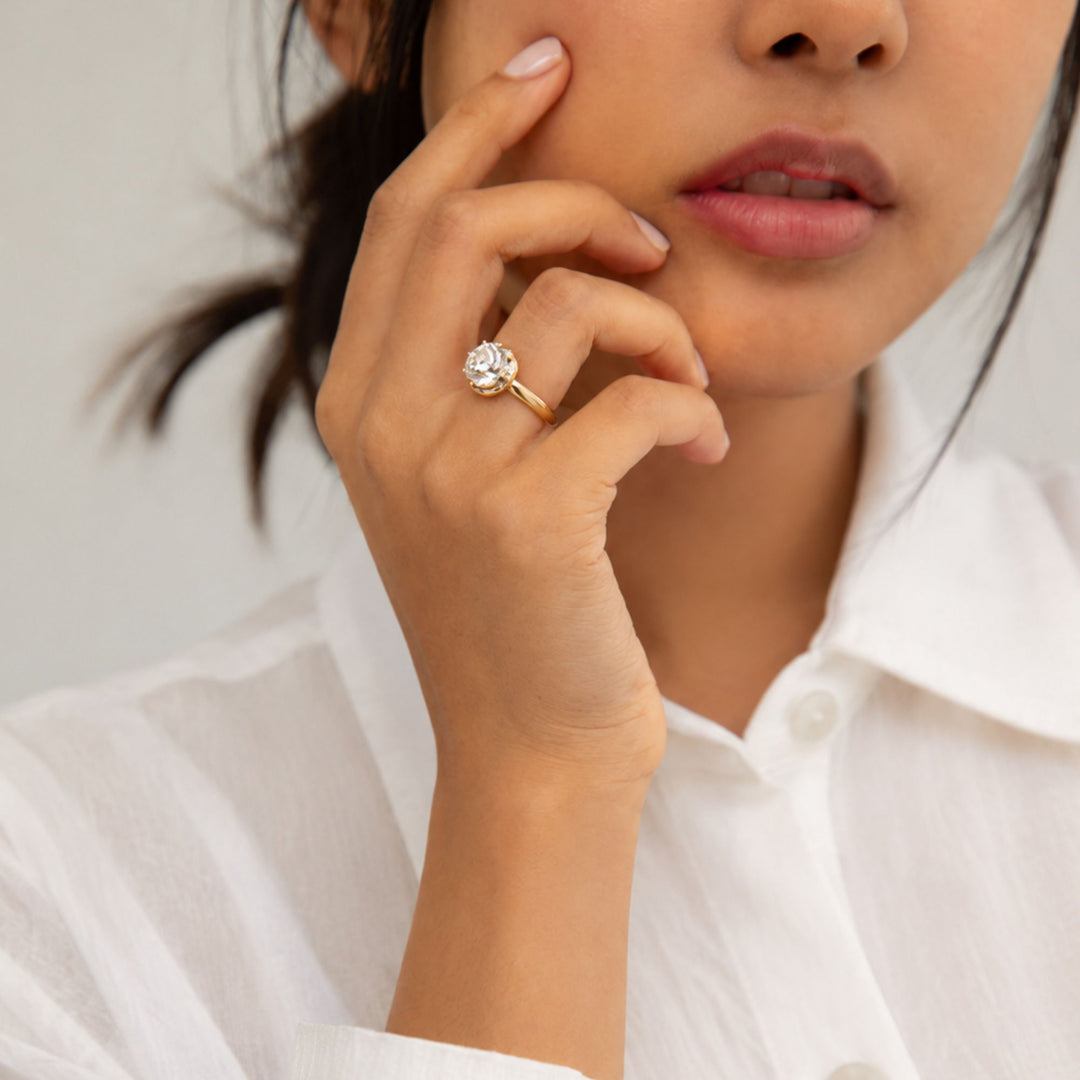 Old Mine Cut Ring | Antique Halo Engagement Ring | Vintage Floral Halo Ring | Gold Solitaire Ring | Romantic Bridal Ring | Gift For Her