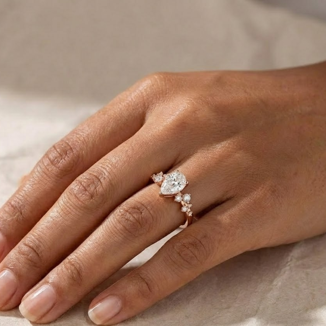 Pear Cut Lab Grown Diamond Engagement Ring, 1 Carat Tear Shape Solitaire in 9K, 14K, 18K Gold | Handmade Minimalist Wedding