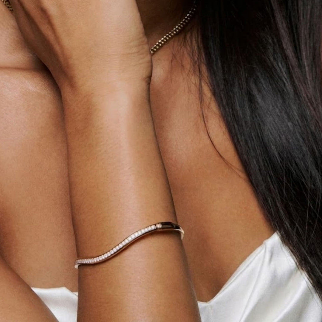 Wave Diamond Bangle, 14K Solid Gold Pave Diamond Bracelet, Ocean Wave Bridal Gift for Her, Dainty, Special Gift For wife, Solid Bangle Gift