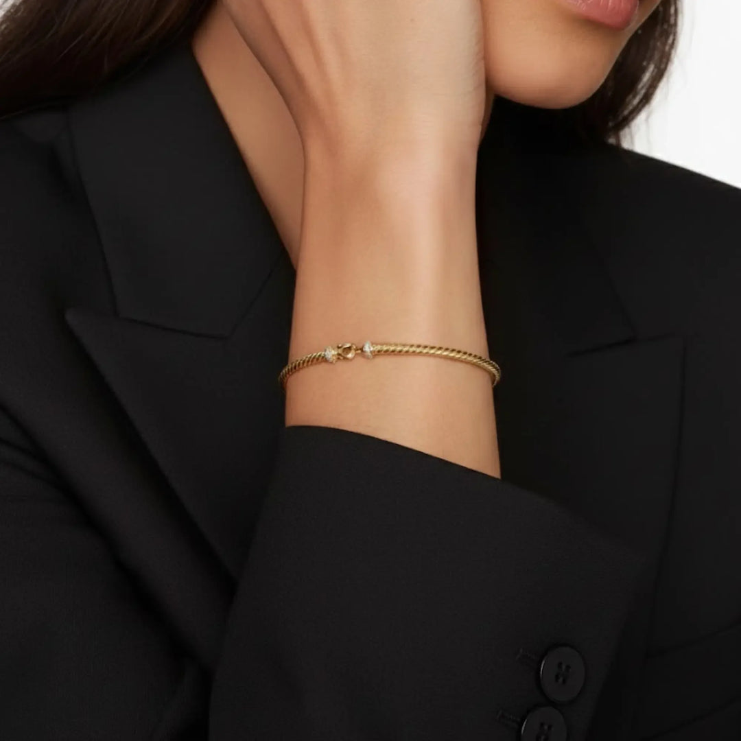 14K Gold Diamond Cable Bangle Bracelet | Twisted Rope Bracelet | Natural Diamond Bangle | Luxury Handmade Jewelry Gift Jwalin Jewels