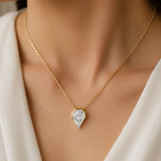 Solitaire Shield Diamond Pendant Necklace 14k White Gold, Diamond Profile 0.75 Carat, F+ Color, tension bead, IGI certified