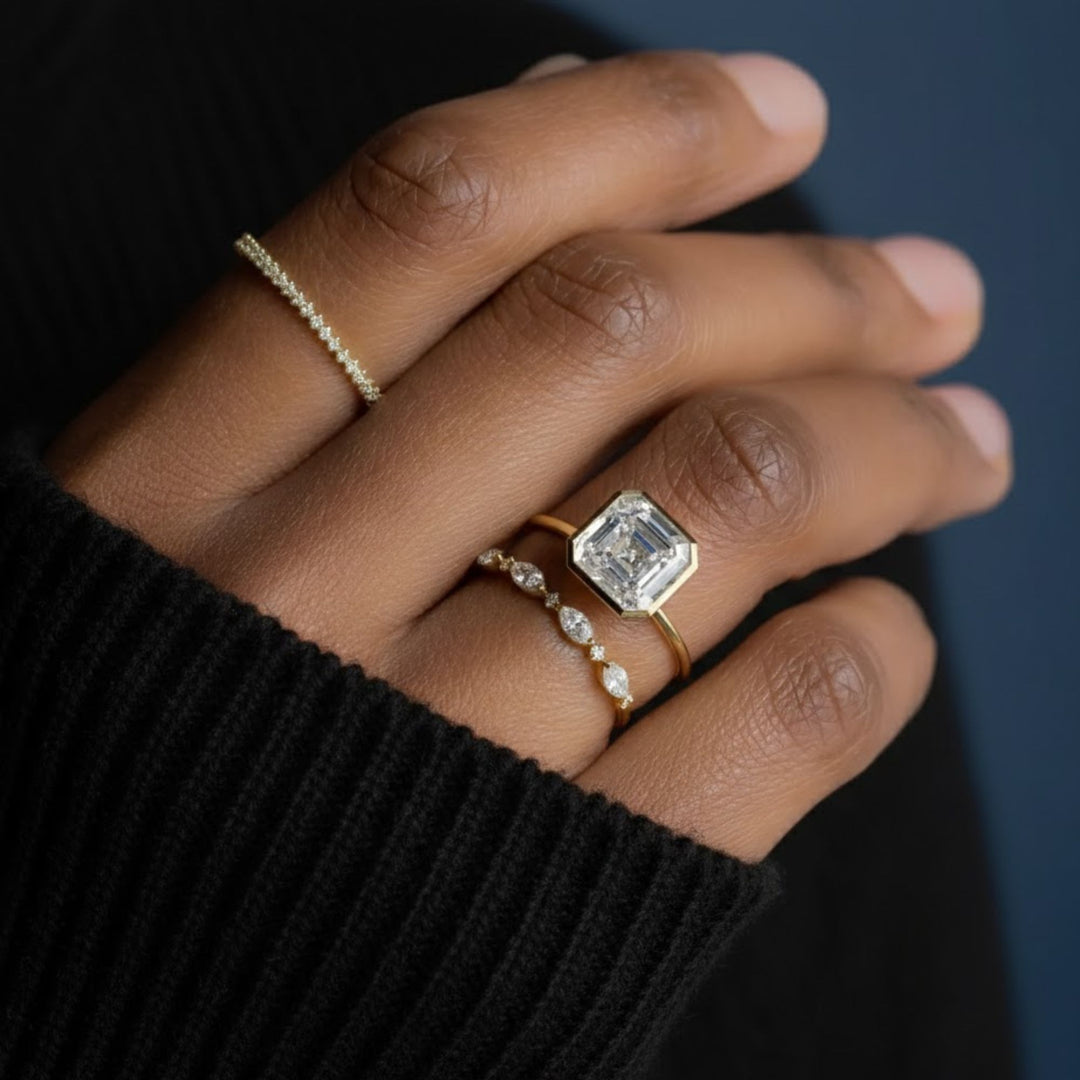 Bezel Set Asscher Cut 3ct Lab Grown Diamond Engagement Ring