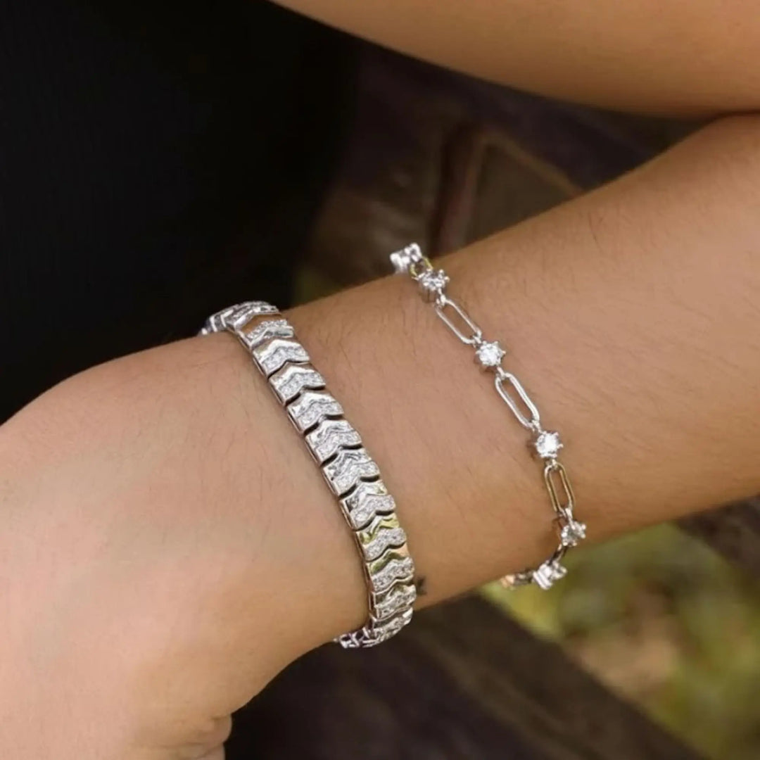 0.50CT Paperclip Diamond Station Bracelet, Chain Link Bracelet, Lab Grown Diamond Bracelet, Diamond Accents Bracelet Jwalin Jewels